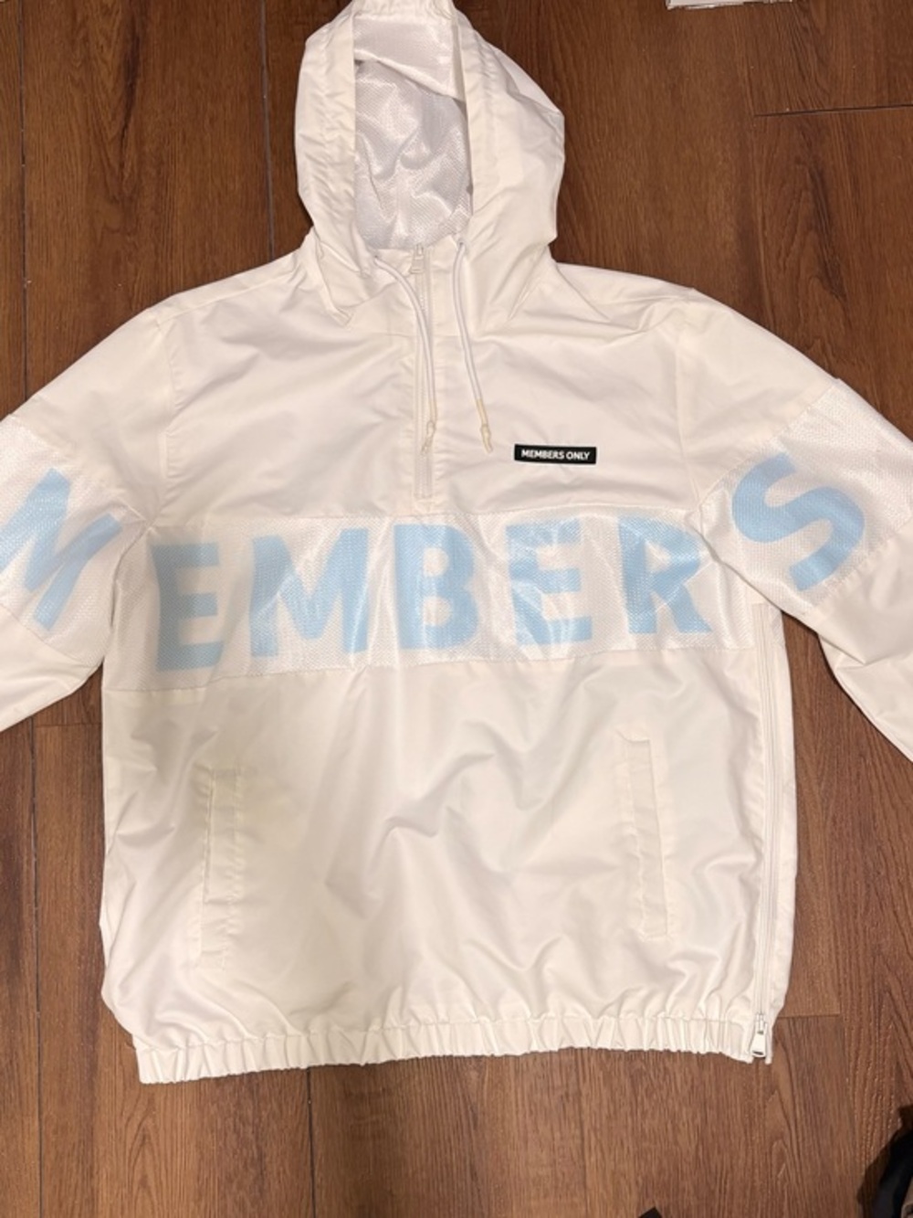 Members Only Sport White Quarter Zip Windbreaker Hooded‎ Jacket Large